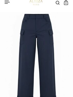 Aleeza Paris Navy Wide-Leg Utility Trousers
